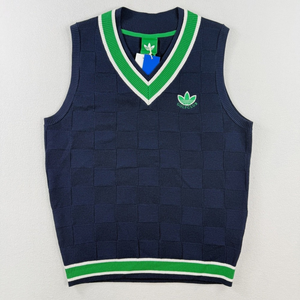 Adidas V Neck Sweater Vest Golf Club Size L Mens Indigo/Green Preppy JN9736, NWT